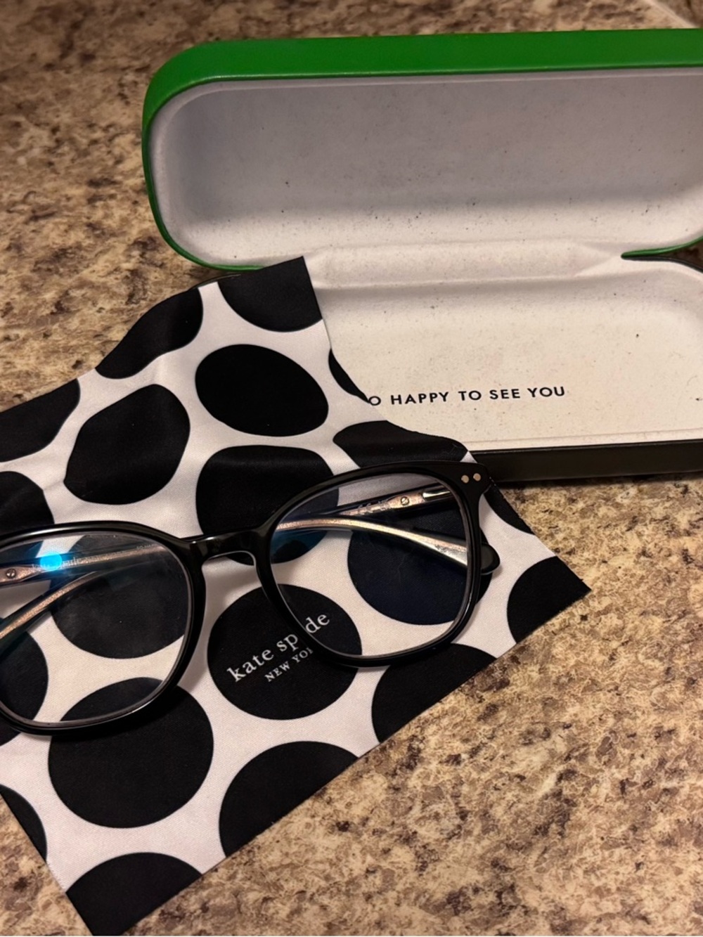 kate spade Black Round Optical Glasses with Polka Dot Cloth